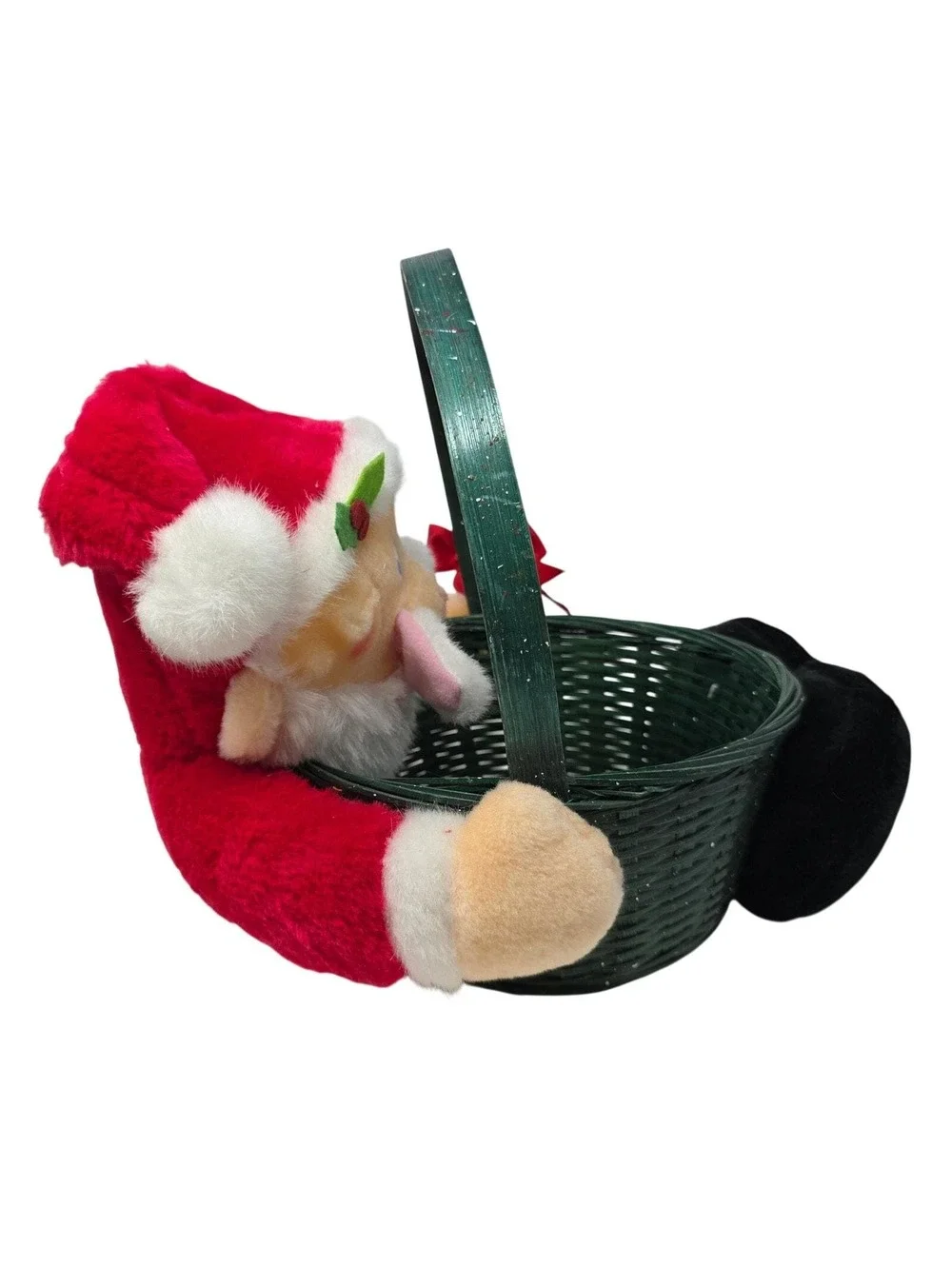 Vintage Plush Santa Christmas Basket Candy Holder Holiday Decor